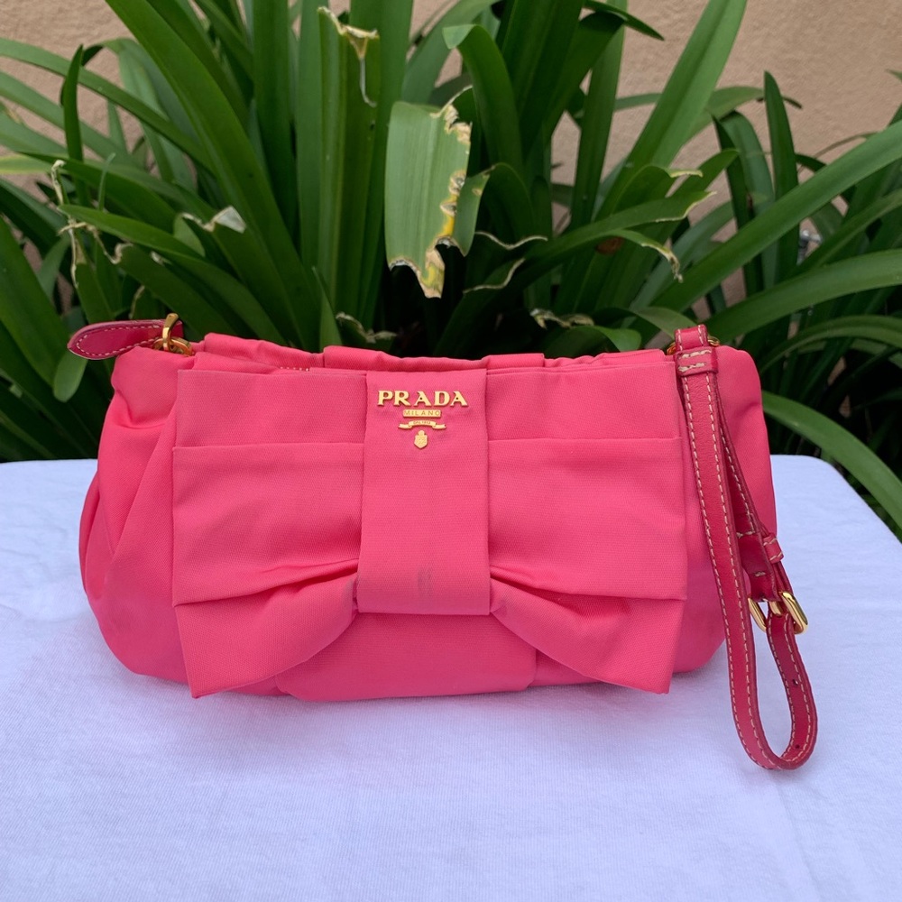 Prada Tessuto nylon and Saffiano Bow Wristlet